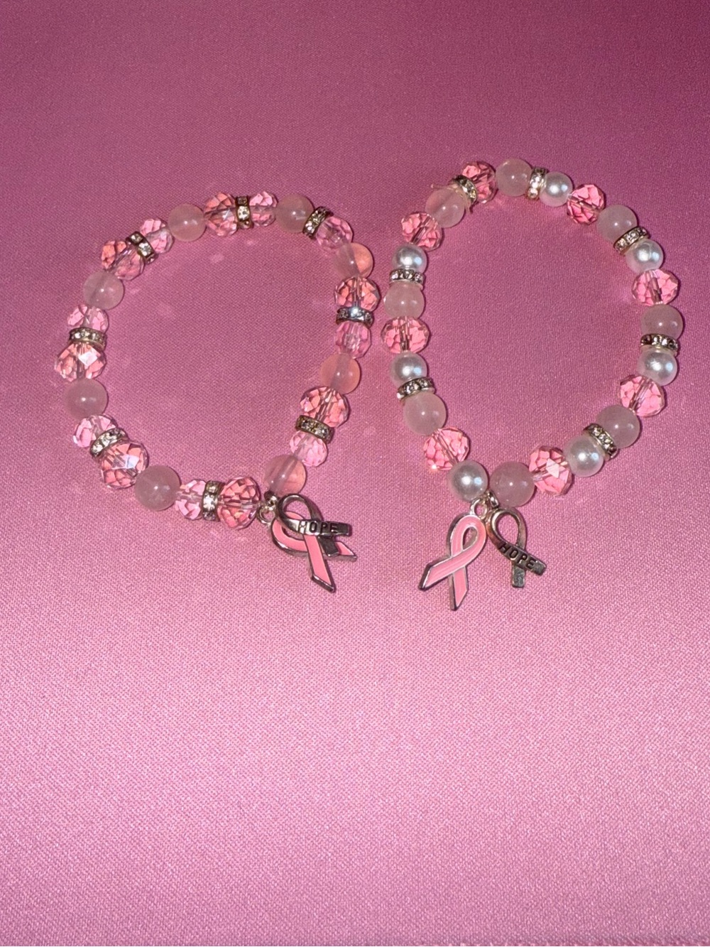 Pink Hope Ribbon Beaded Bracelet Set